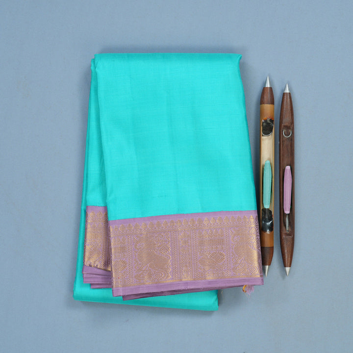 Hayagrivas Handloom Sky Blue Kanjivaram Silk Saree with Lilac Border KBF5D3-1