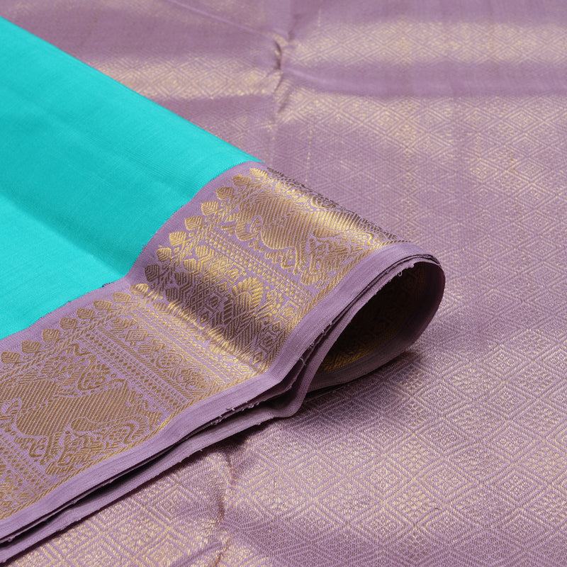 Hayagrivas Handloom Sky Blue Kanjivaram Silk Saree with Lilac Border KBF5D3-1