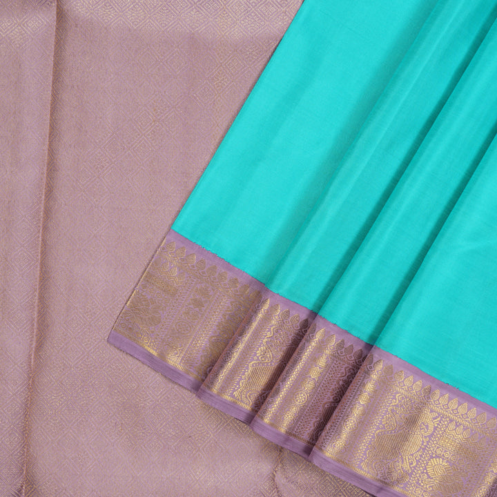 Hayagrivas Handloom Sky Blue Kanjivaram Silk Saree with Lilac Border KBF5D3-1