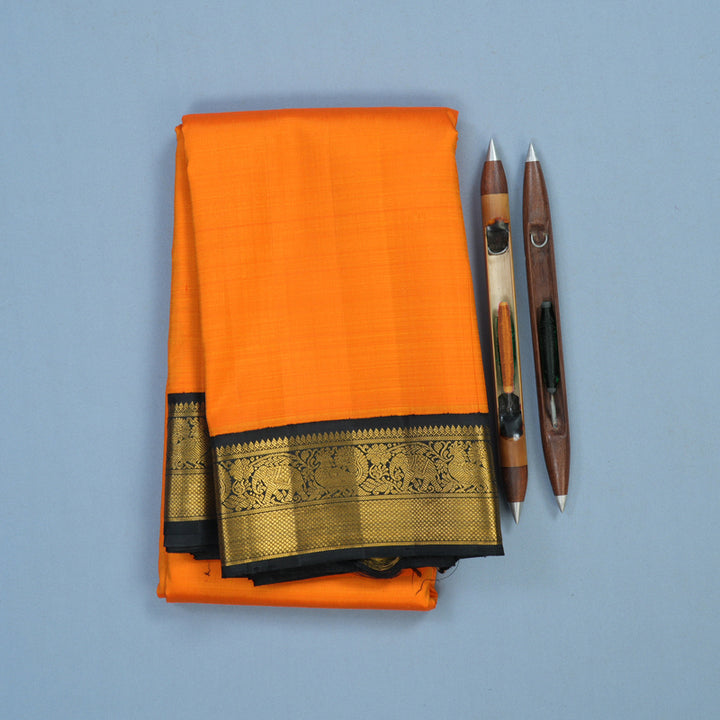 Hayagrivas Handloom Fanta Orange Kanjivaram Silk Saree with Black Border KBF5D3-2
