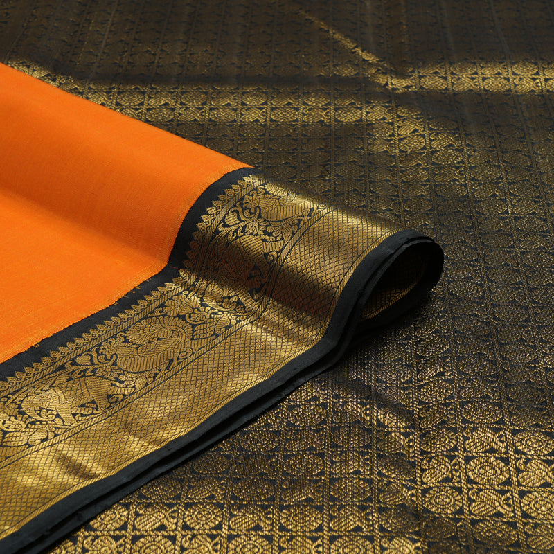 Hayagrivas Handloom Fanta Orange Kanjivaram Silk Saree with Black Border KBF5D3-2