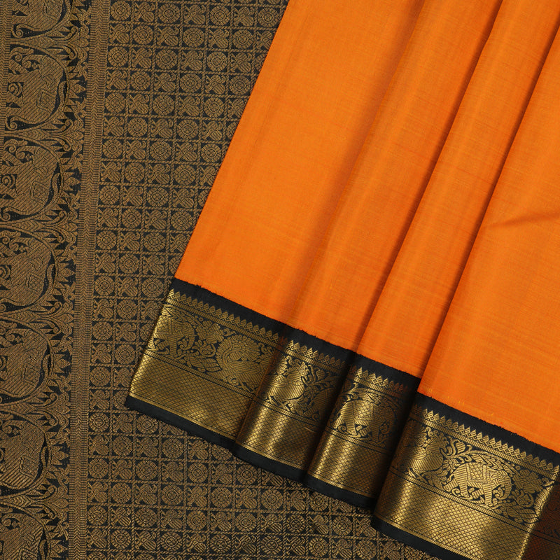 Hayagrivas Handloom Fanta Orange Kanjivaram Silk Saree with Black Border KBF5D3-2