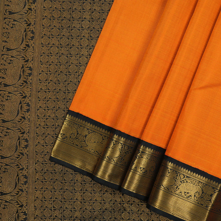 Hayagrivas Handloom Fanta Orange Kanjivaram Silk Saree with Black Border KBF5D3-2