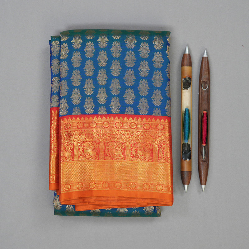 Hayagrivas Handloom Mayilkazhuthu Kanjivaram Silk Saree with Red Border KBF5D6-1