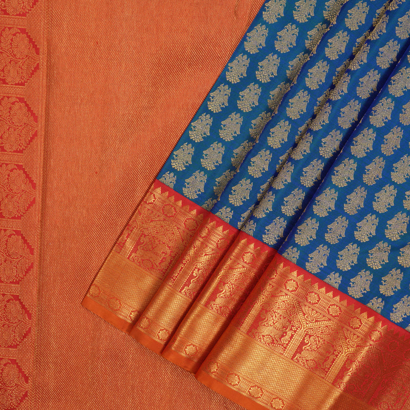 Hayagrivas Handloom Mayilkazhuthu Kanjivaram Silk Saree with Red Border KBF5D6-1