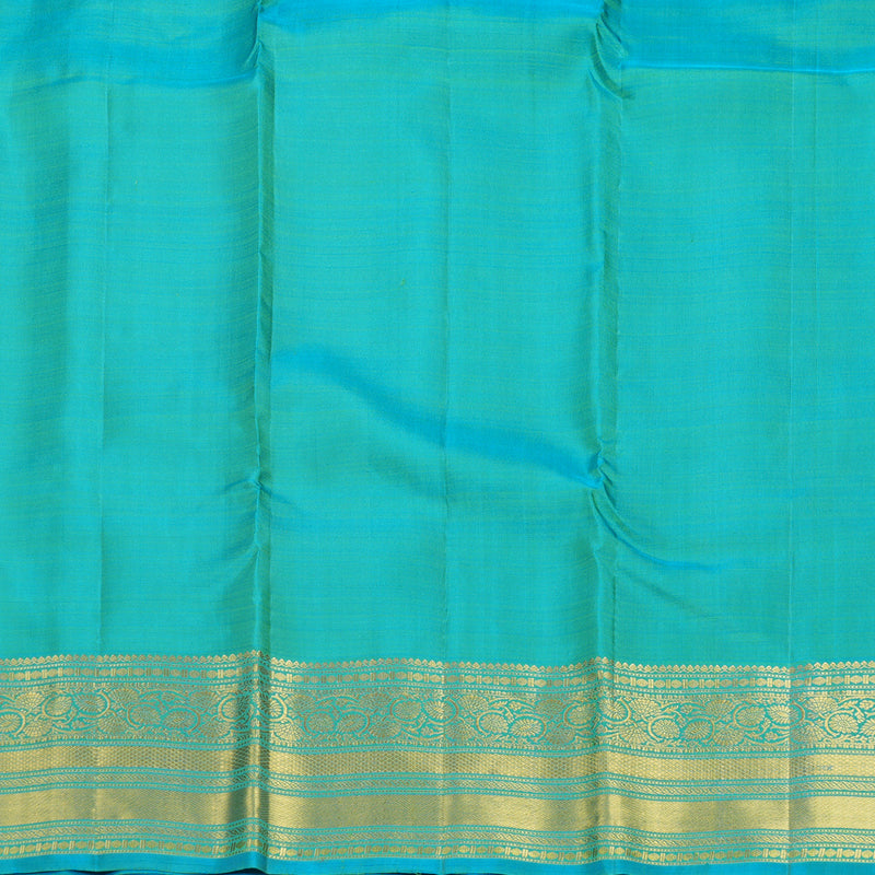 Hayagrivas Handloom Lime Green Kanjivaram Silk Saree with Sky Blue Border KBF600G1-15