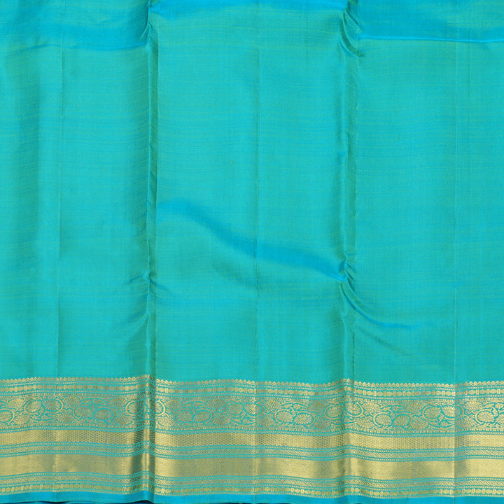 Hayagrivas Handloom Lime Green Kanjivaram Silk Saree with Sky Blue Border KBF600G1-15