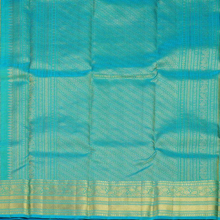 Hayagrivas Handloom Lime Green Kanjivaram Silk Saree with Sky Blue Border KBF600G1-15