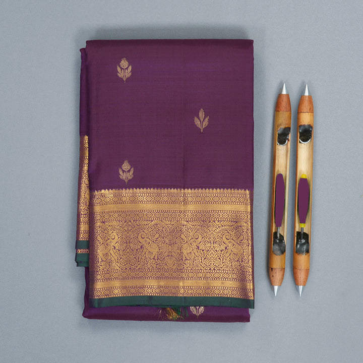Hayagrivas Handloom Brinjal Purple Kanjivaram Silk Saree KBF600G1-18