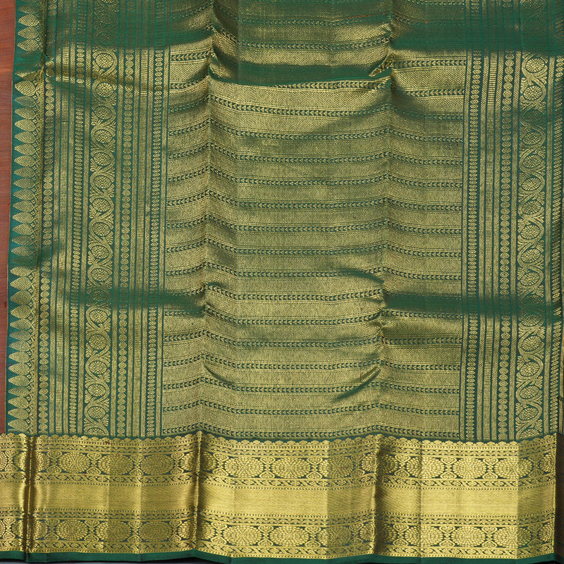 Hayagrivas Handloom Rust Orange Kanjivaram Silk Saree with Bottle Green Border KBF600G1-19