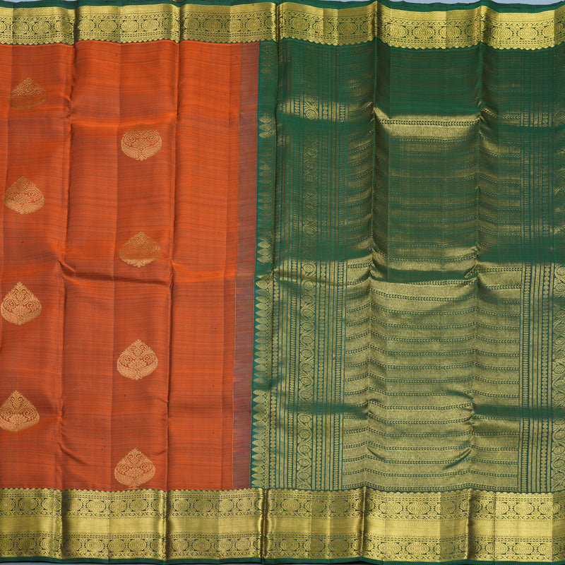 Hayagrivas Handloom Rust Orange Kanjivaram Silk Saree with Bottle Green Border KBF600G1-19