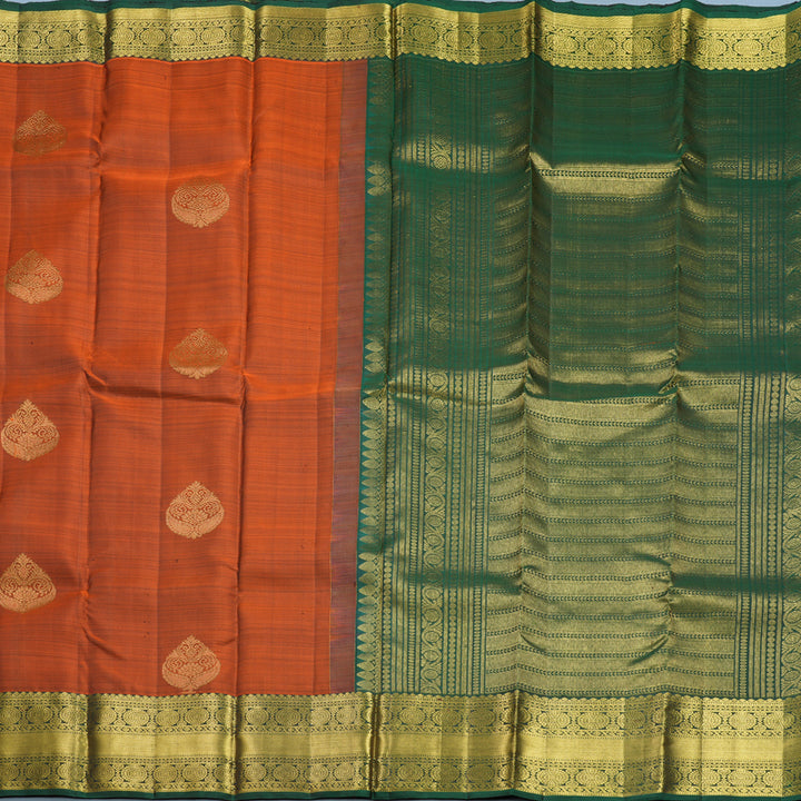 Hayagrivas Handloom Rust Orange Kanjivaram Silk Saree with Bottle Green Border KBF600G1-19