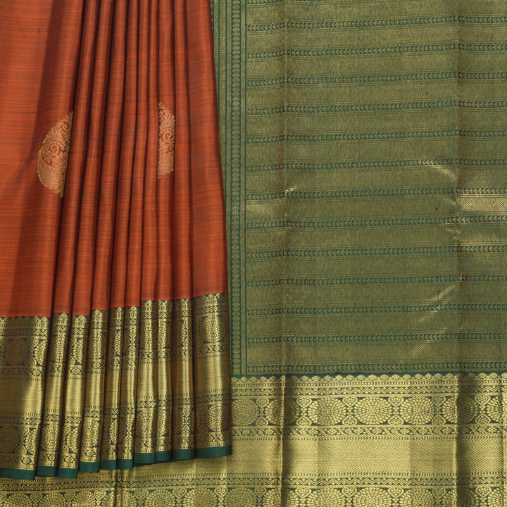 Hayagrivas Handloom Rust Orange Kanjivaram Silk Saree with Bottle Green Border KBF600G1-19