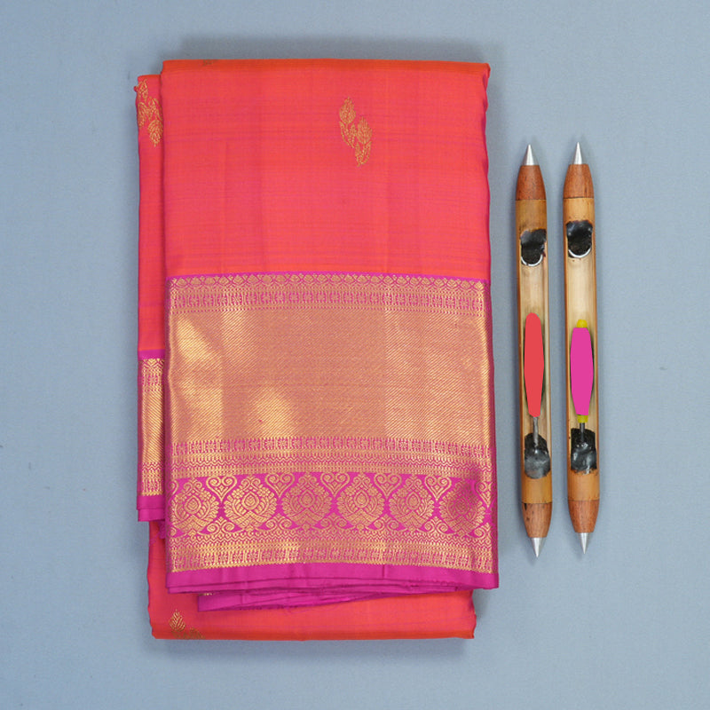 Hayagrivas Handloom Orangish-Pink Kanjivaram Silk Saree with Rani Pink Border KBF600G1-4