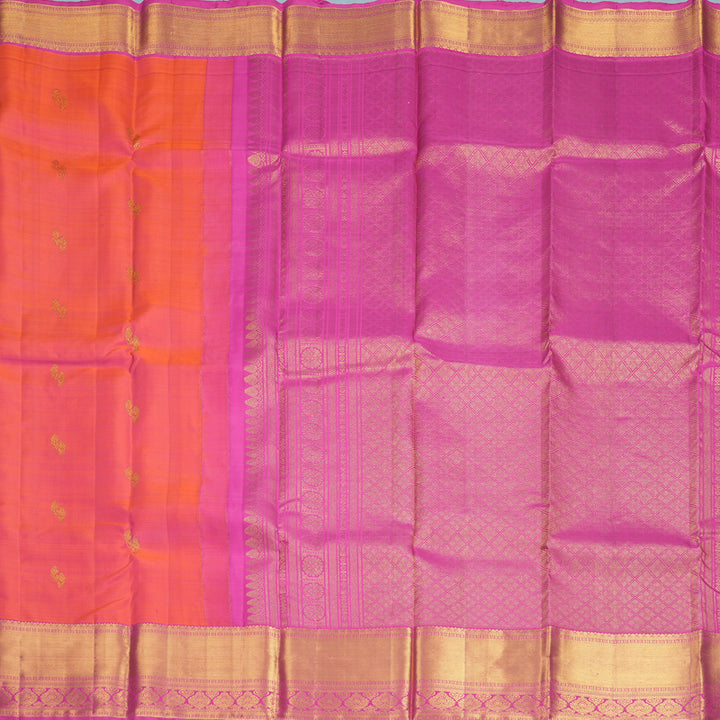 Hayagrivas Handloom Orangish-Pink Kanjivaram Silk Saree with Rani Pink Border KBF600G1-4
