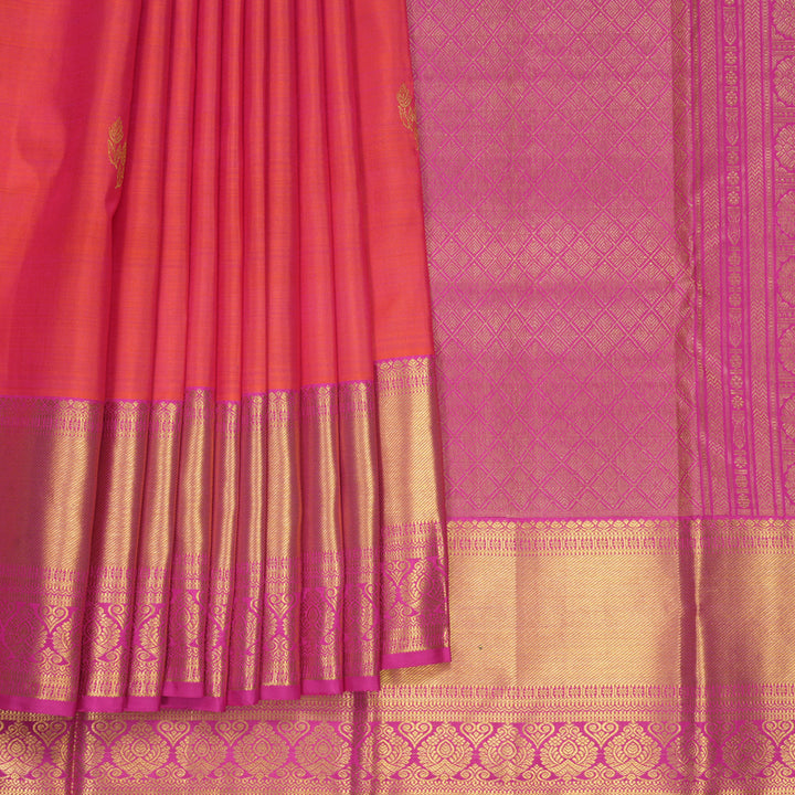 Hayagrivas Handloom Orangish-Pink Kanjivaram Silk Saree with Rani Pink Border KBF600G1-4