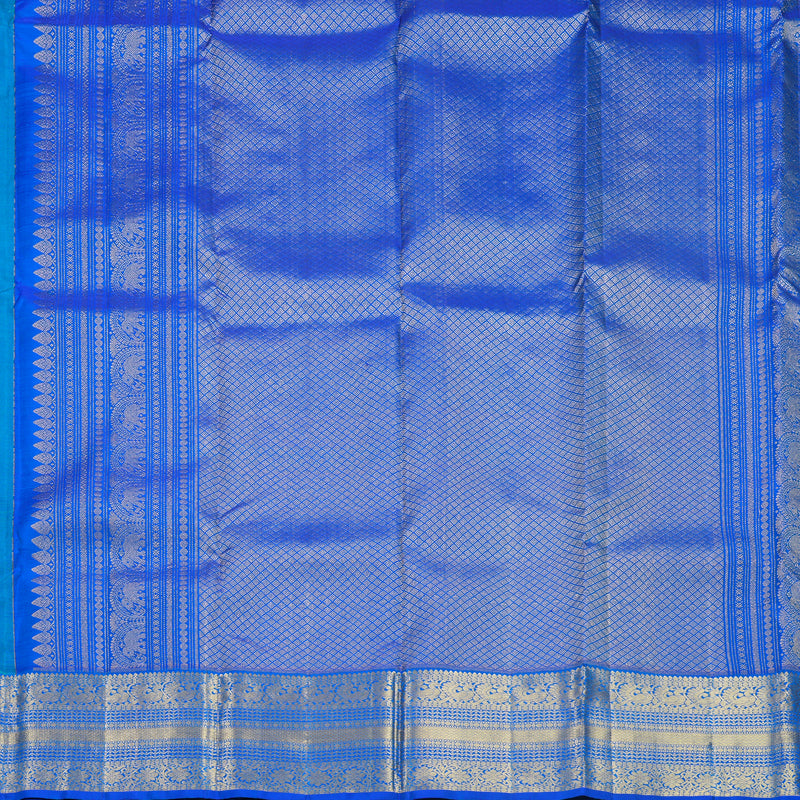 Hayagrivas Handloom Blue-Green Kanjivaram Silk Saree with MS Blue Border KBF600G1-6