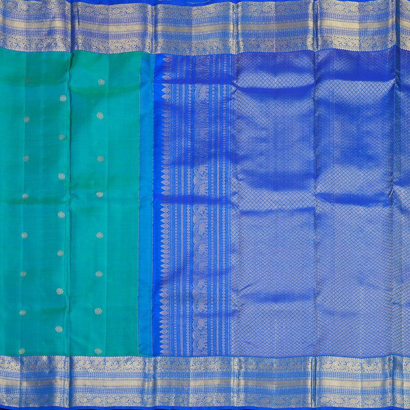 Hayagrivas Handloom Blue-Green Kanjivaram Silk Saree with MS Blue Border KBF600G1-6
