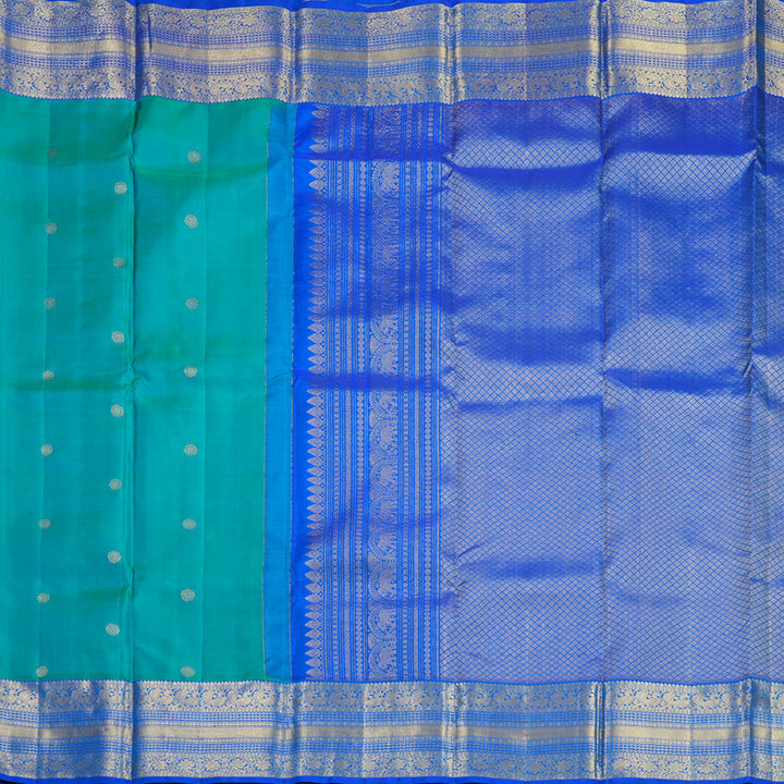 Hayagrivas Handloom Blue-Green Kanjivaram Silk Saree with MS Blue Border KBF600G1-6