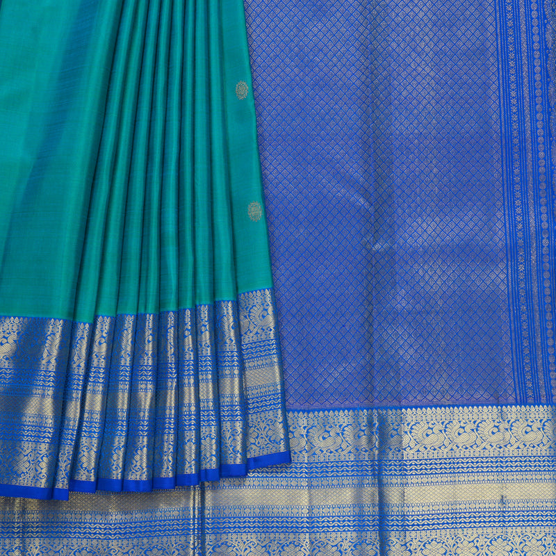Hayagrivas Handloom Blue-Green Kanjivaram Silk Saree with MS Blue Border KBF600G1-6