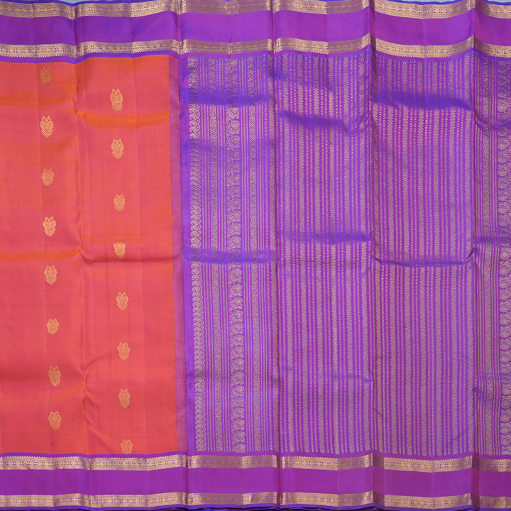 Hayagrivas Handloom Orangish-Pink Kanjivaram Silk Saree with Purple Border KBF600G2-2