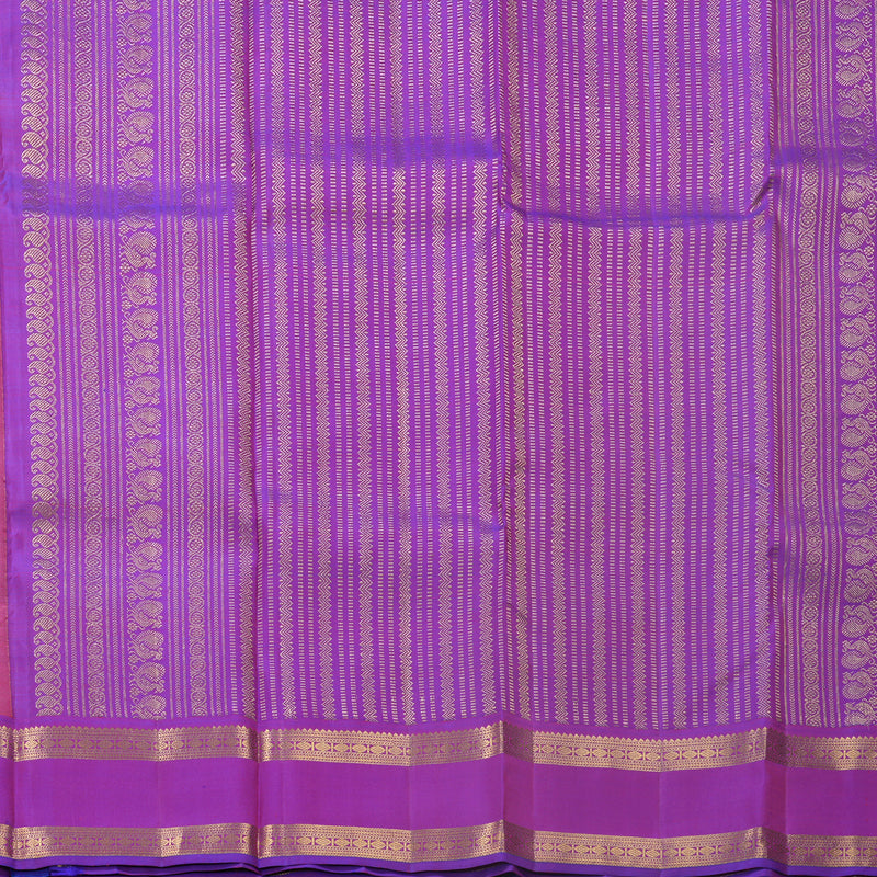 Hayagrivas Handloom Orangish-Pink Kanjivaram Silk Saree with Purple Border KBF600G2-2