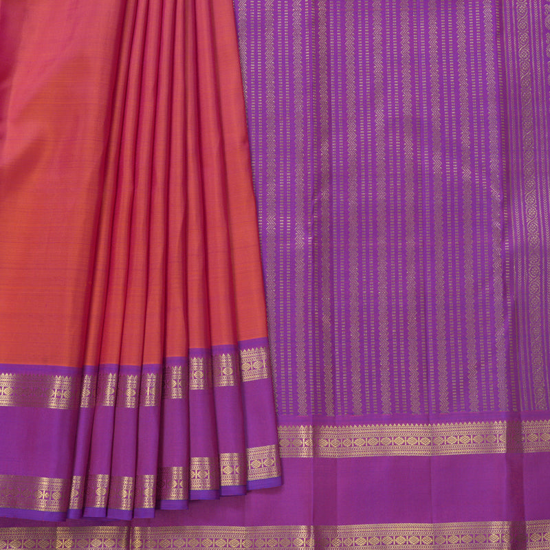 Hayagrivas Handloom Orangish-Pink Kanjivaram Silk Saree with Purple Border KBF600G2-2