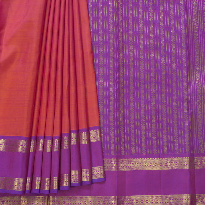 Hayagrivas Handloom Orangish-Pink Kanjivaram Silk Saree with Purple Border KBF600G2-2