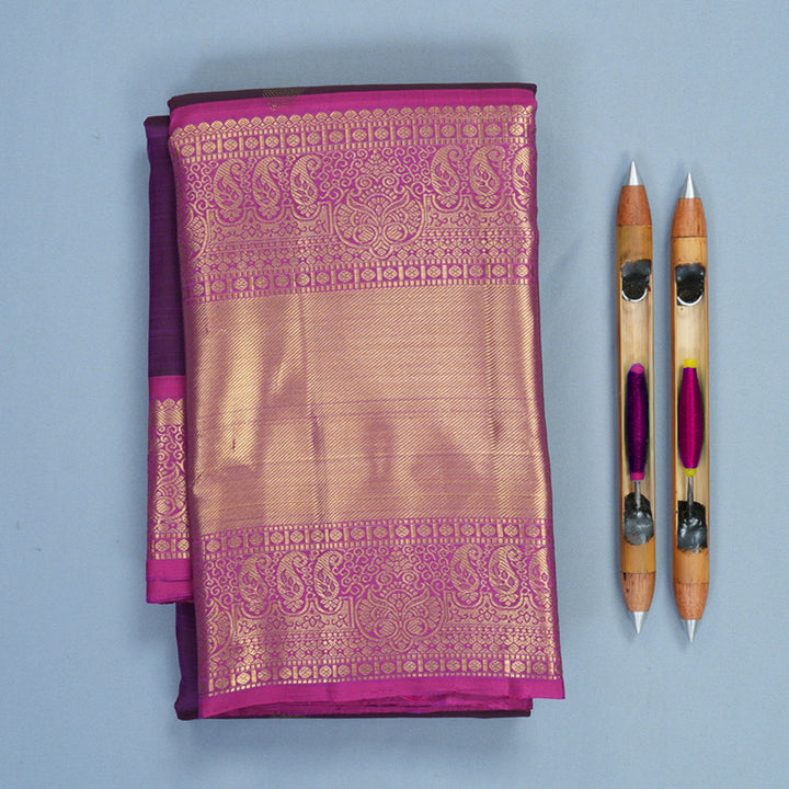 Hayagrivas Handloom Purple Kanjivaram Silk Saree with Magenta Border KBF600G3-6