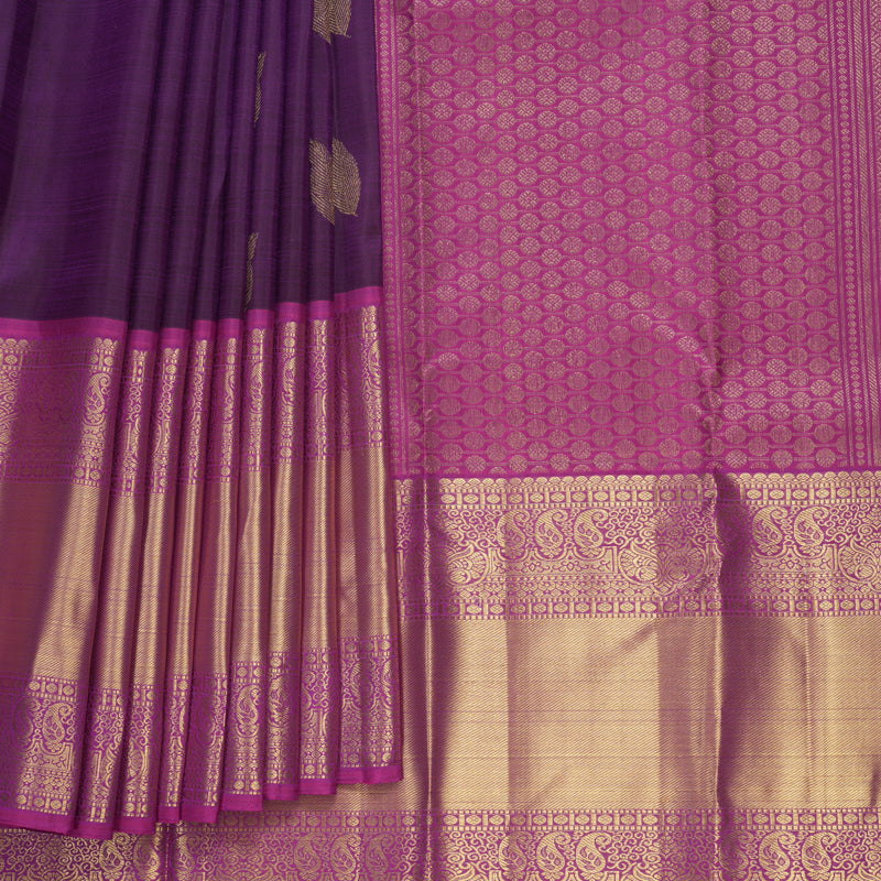 Hayagrivas Handloom Purple Kanjivaram Silk Saree with Magenta Border KBF600G3-6