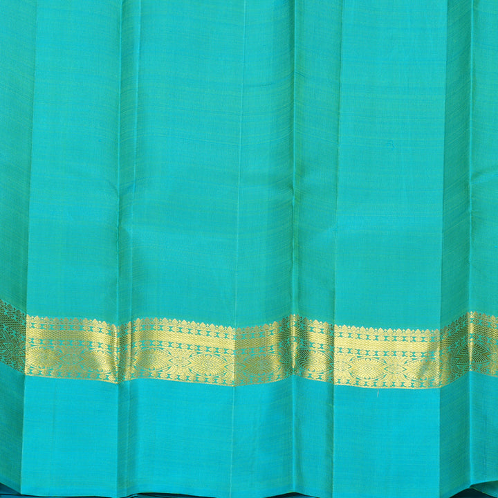 Hayagrivas Handloom Parrot Green Kanjivaram Silk Saree with Sky Blue Border KBF600G4-2