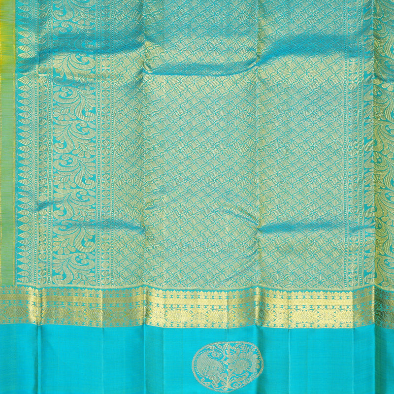 Hayagrivas Handloom Parrot Green Kanjivaram Silk Saree with Sky Blue Border KBF600G4-2