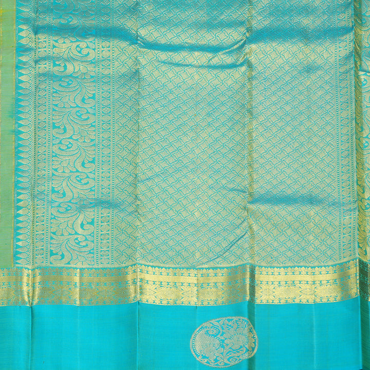 Hayagrivas Handloom Lime Green Kanjivaram Silk Saree with Sky Blue Border KBF600G4-3