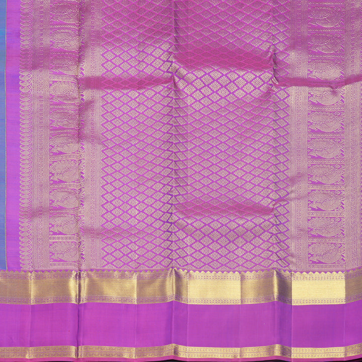 Hayagrivas Handloom Blue-Green Kanjivaram Silk Saree with Purple Border KBF600G5-1