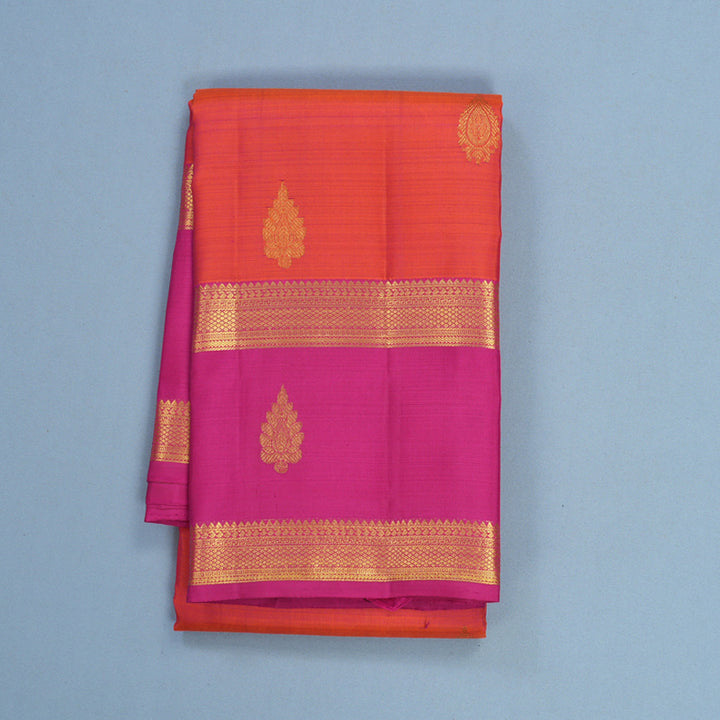 Hayagrivas Handloom Orangish-Pink Kanjivaram Silk Saree with Rani Pink Border KBF600G5-2