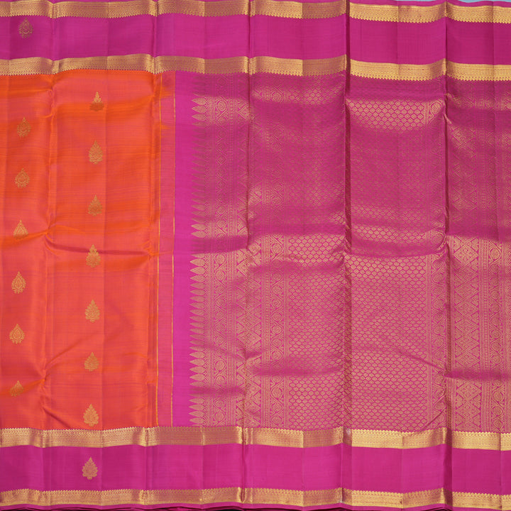 Hayagrivas Handloom Orangish-Pink Kanjivaram Silk Saree with Rani Pink Border KBF600G5-2