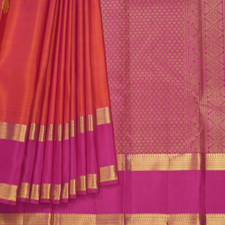 Hayagrivas Handloom Orangish-Pink Kanjivaram Silk Saree with Rani Pink Border KBF600G5-2