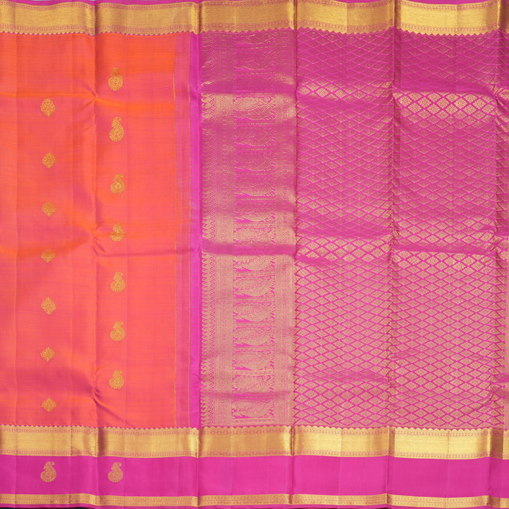 Hayagrivas Handloom Orangish-Pink Kanjivaram Silk Saree with Rani Pink Border KBF600G5-3