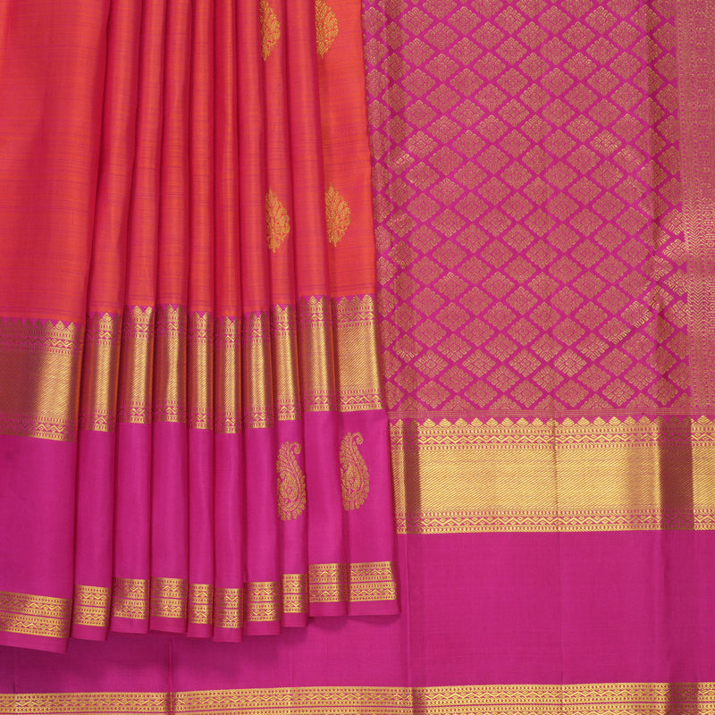Hayagrivas Handloom Orangish-Pink Kanjivaram Silk Saree with Rani Pink Border KBF600G5-3