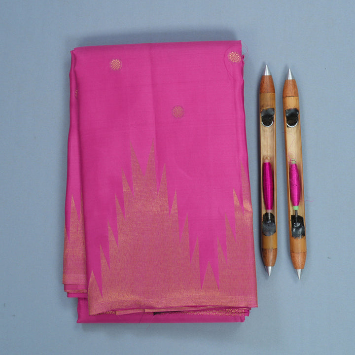 Hayagrivas Handloom Pink Kanjivaram Silk Saree with Temple Border KBF601G2-1