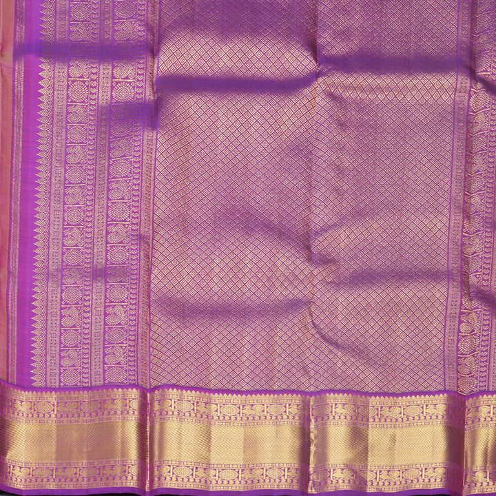 Hayagrivas Handloom Yellow Kanjivaram Silk Saree with Purple Border KBF602G2-1