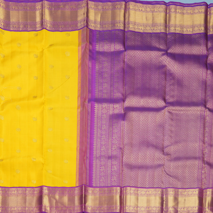 Hayagrivas Handloom Yellow Kanjivaram Silk Saree with Purple Border KBF602G2-1