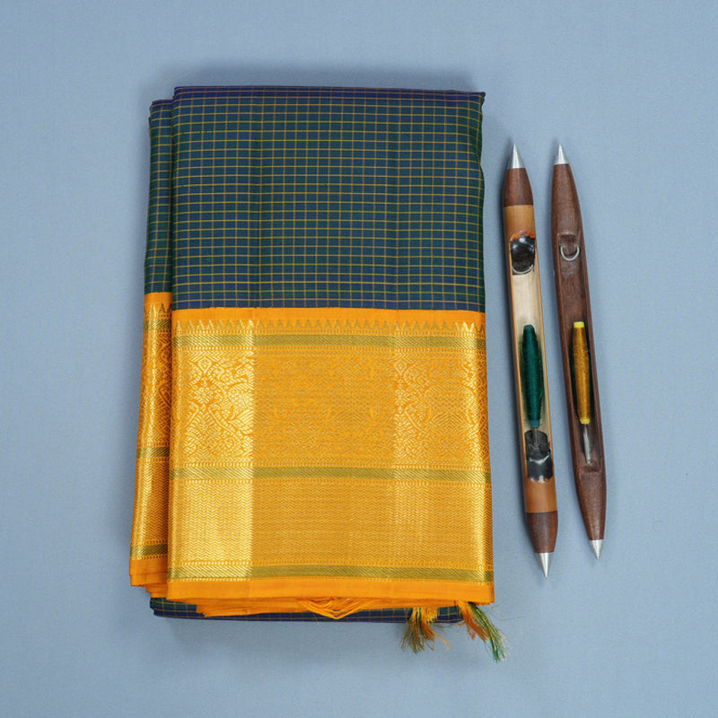 Hayagrivas Handloom Mayilkazhuthu Kanjivaram Silk Saree with Mustard Yellow Border KBF602G2-2