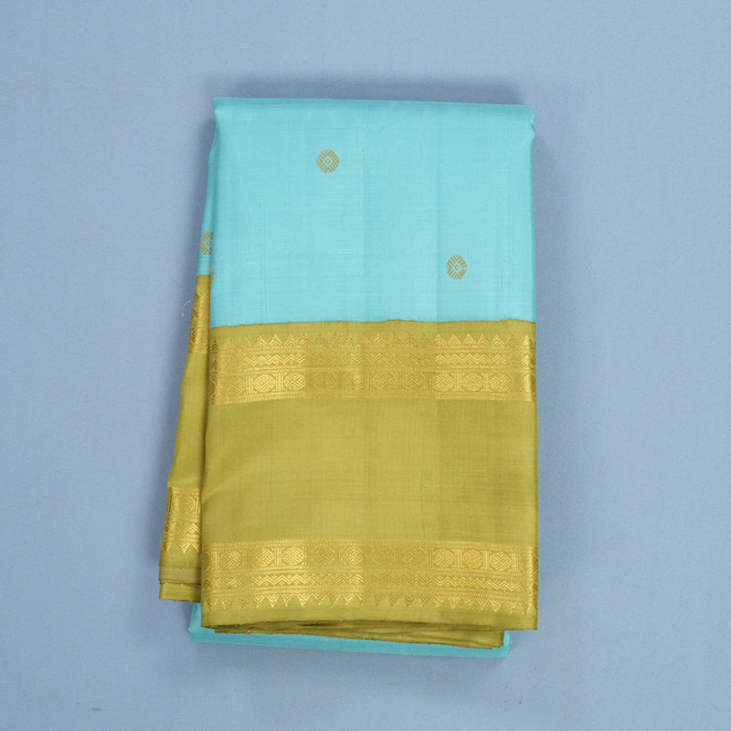 Hayagrivas Handloom Powder Blue Kanjivaram Silk Saree with Olive Green Border KBF602G2-3