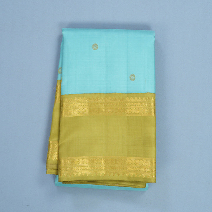 Hayagrivas Handloom Powder Blue Kanjivaram Silk Saree with Olive Green Border KBF602G2-3