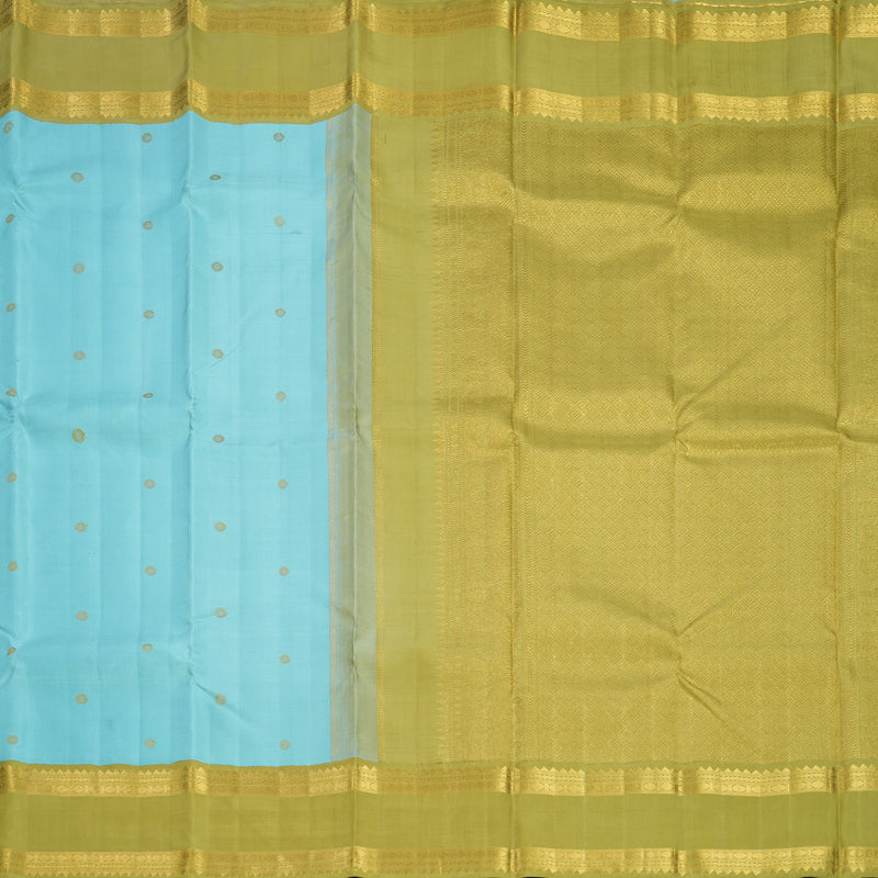 Hayagrivas Handloom Powder Blue Kanjivaram Silk Saree with Olive Green Border KBF602G2-3