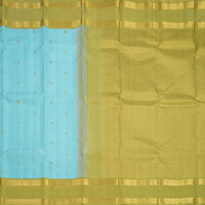 Hayagrivas Handloom Powder Blue Kanjivaram Silk Saree with Olive Green Border KBF602G2-3