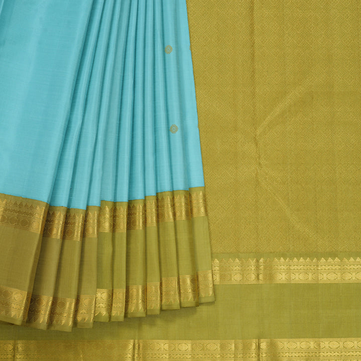 Hayagrivas Handloom Powder Blue Kanjivaram Silk Saree with Olive Green Border KBF602G2-3