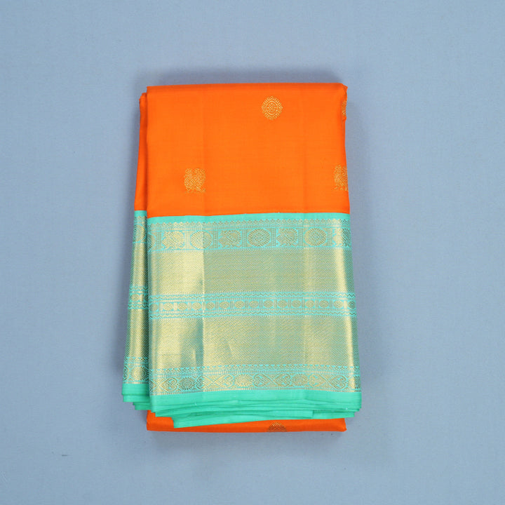 Hayagrivas Handloom Orange Kanjivaram Silk Saree with Aqua Green Border KBF602G2-4
