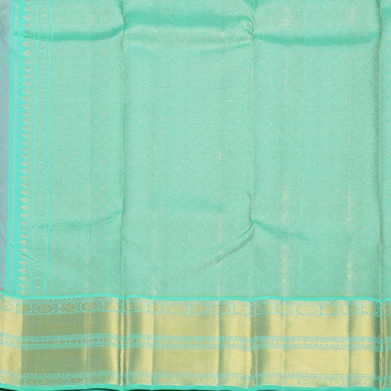 Hayagrivas Handloom Orange Kanjivaram Silk Saree with Aqua Green Border KBF602G2-4